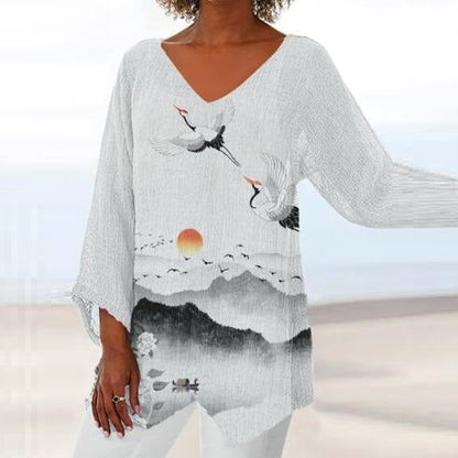 Top Cristina cu imprimeu 3D și decolteu în V - Inspirat din natură