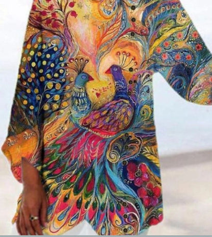 Top Cristina cu imprimeu de păun - Inspirație boemă artistică