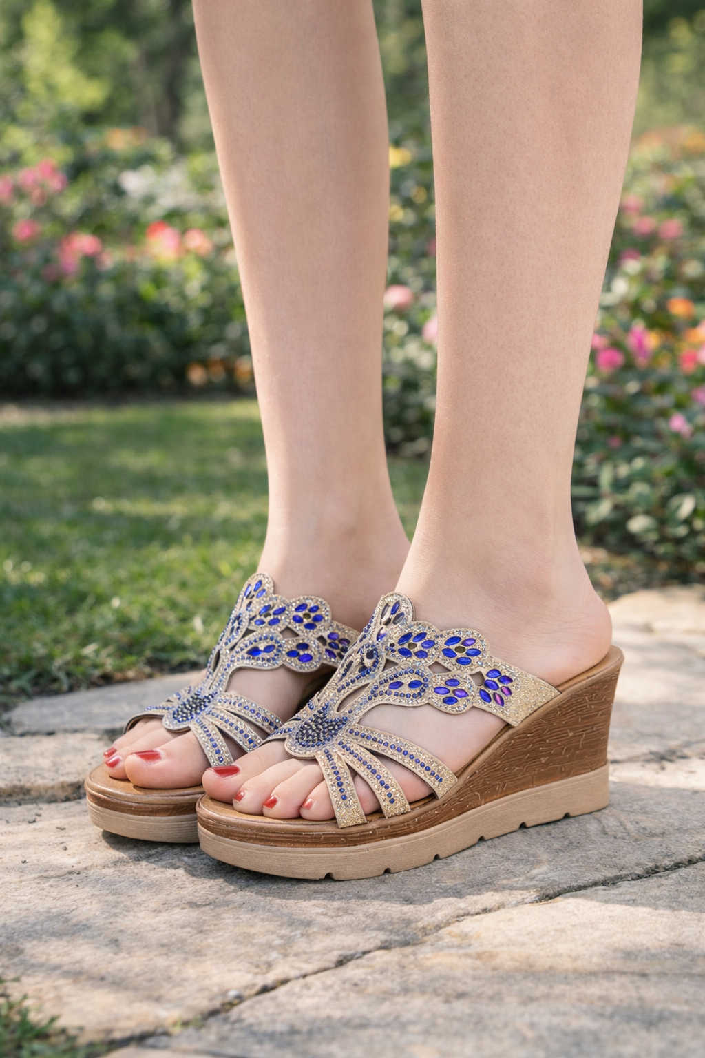 Sandale cu platformă Cristina cu strasuri - Design ajurat