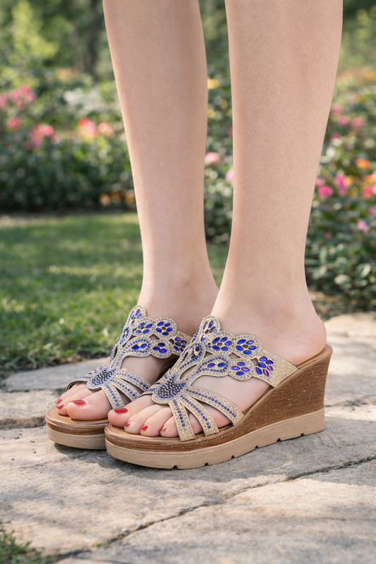 Sandale cu platformă Cristina cu strasuri - Design ajurat