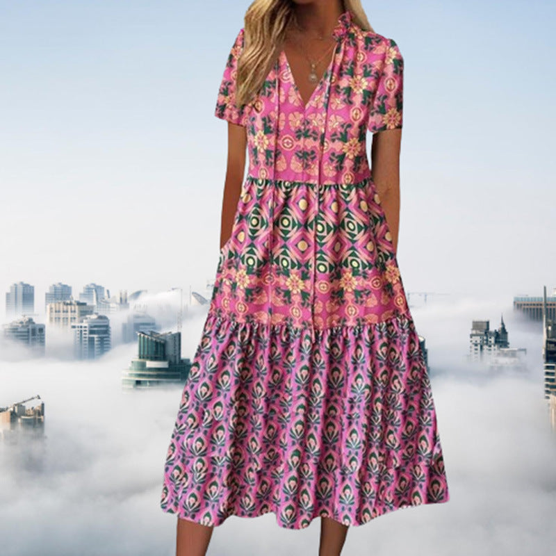 Rochie midi de vară cu imprimeu vibrant Cristina Gore