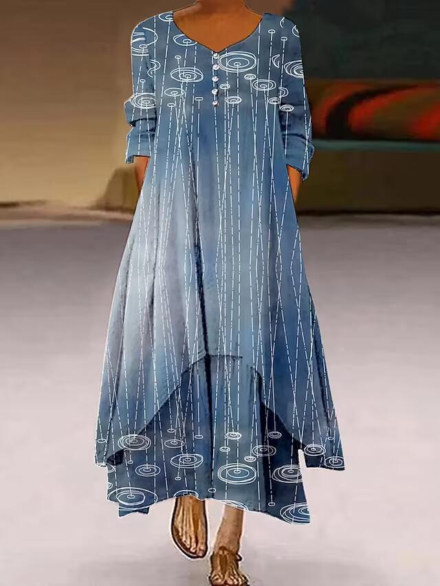 Rochie maxi cu imprimeu Cristina - Tiv și mâneci asimetrice