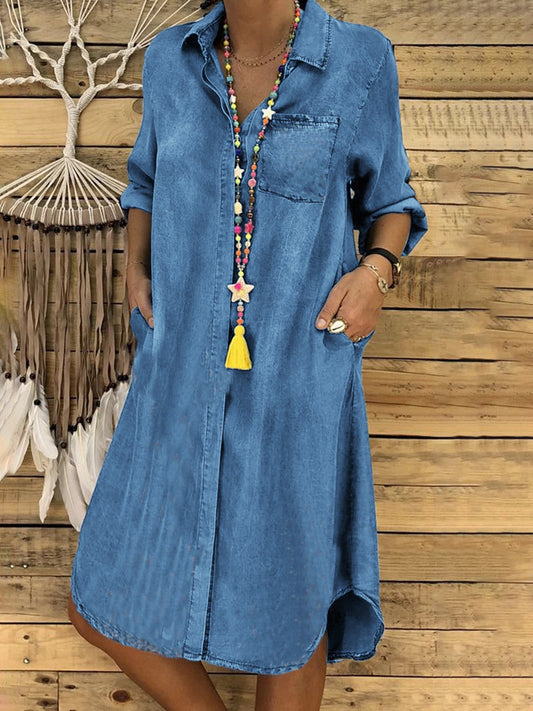 Rochie Cristina din denim mărime mare - Detalii de cusut