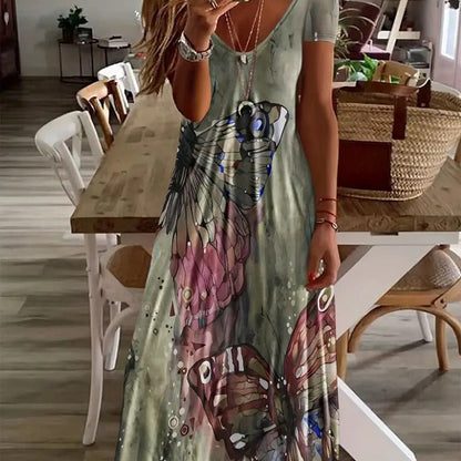 Bohemian Butterfly Print Cristina Gore Maxi Dress