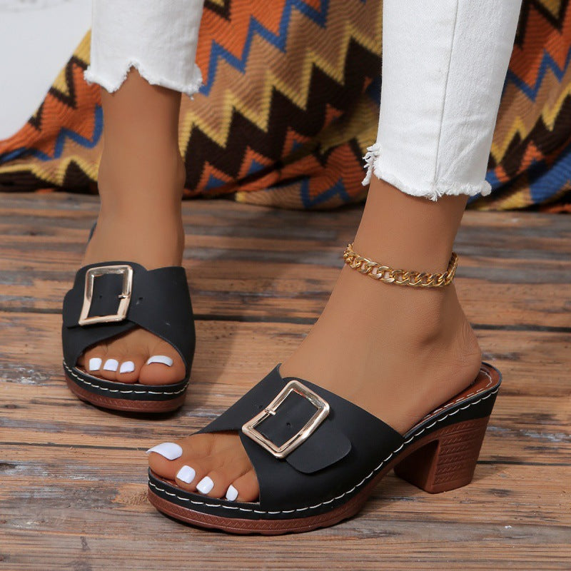 Chic Buckle High Heel Sandals by Cristina Gore
