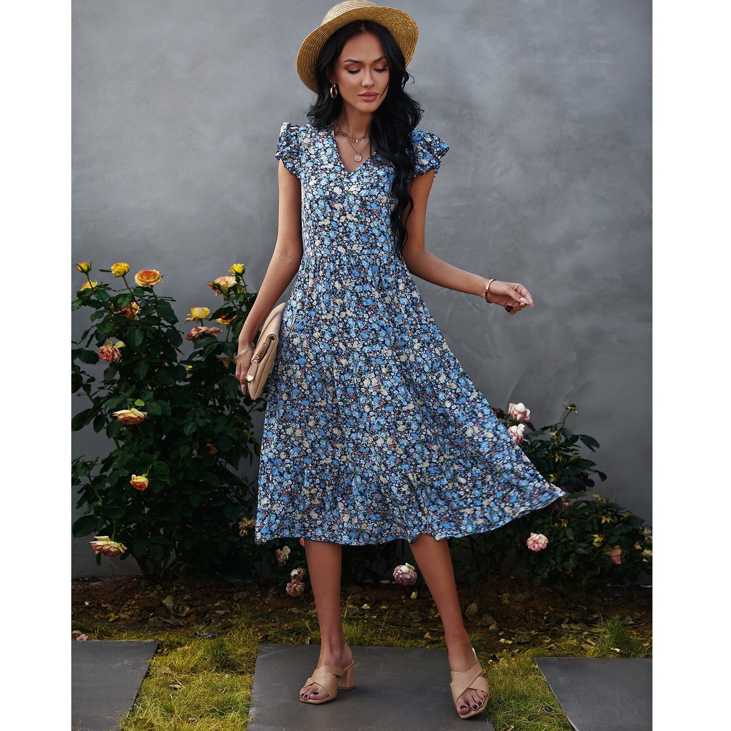 Rochie midi elegantă cu imprimeu floral de Cristina Gore