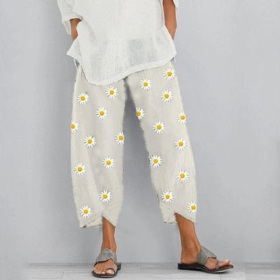 Pantaloni florali crop cu talie elastică de Cristina Gore