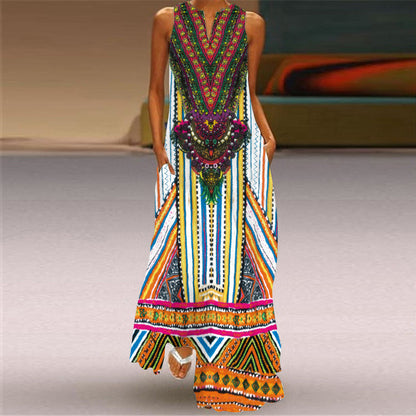 Retro Print Long Dress by Cristina Gore