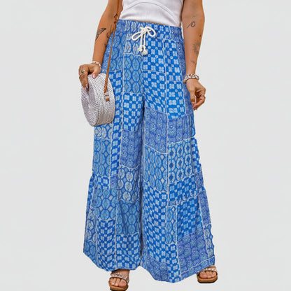 Pantaloni largi cu imprimeu floral boho Cristina Gore
