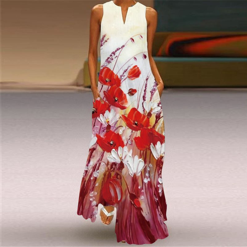 Rochie maxi cu imprimeu vibrant Cristina Gore, fără mâneci