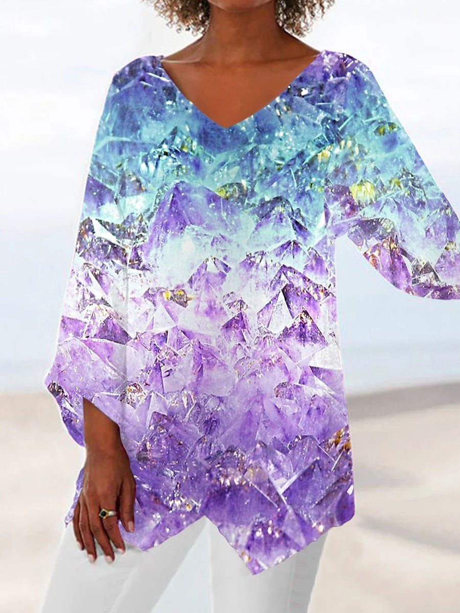 Top Cristina cu imprimeu 3D și decolteu în V - Inspirat din natură