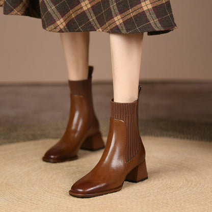 Ghete Cristina cu toc gros și talpă tip șosetă - Vârf pătrat vintage