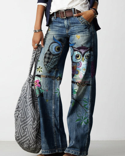 Pantaloni largi cu imprimeu floral artistic de Cristina Gore