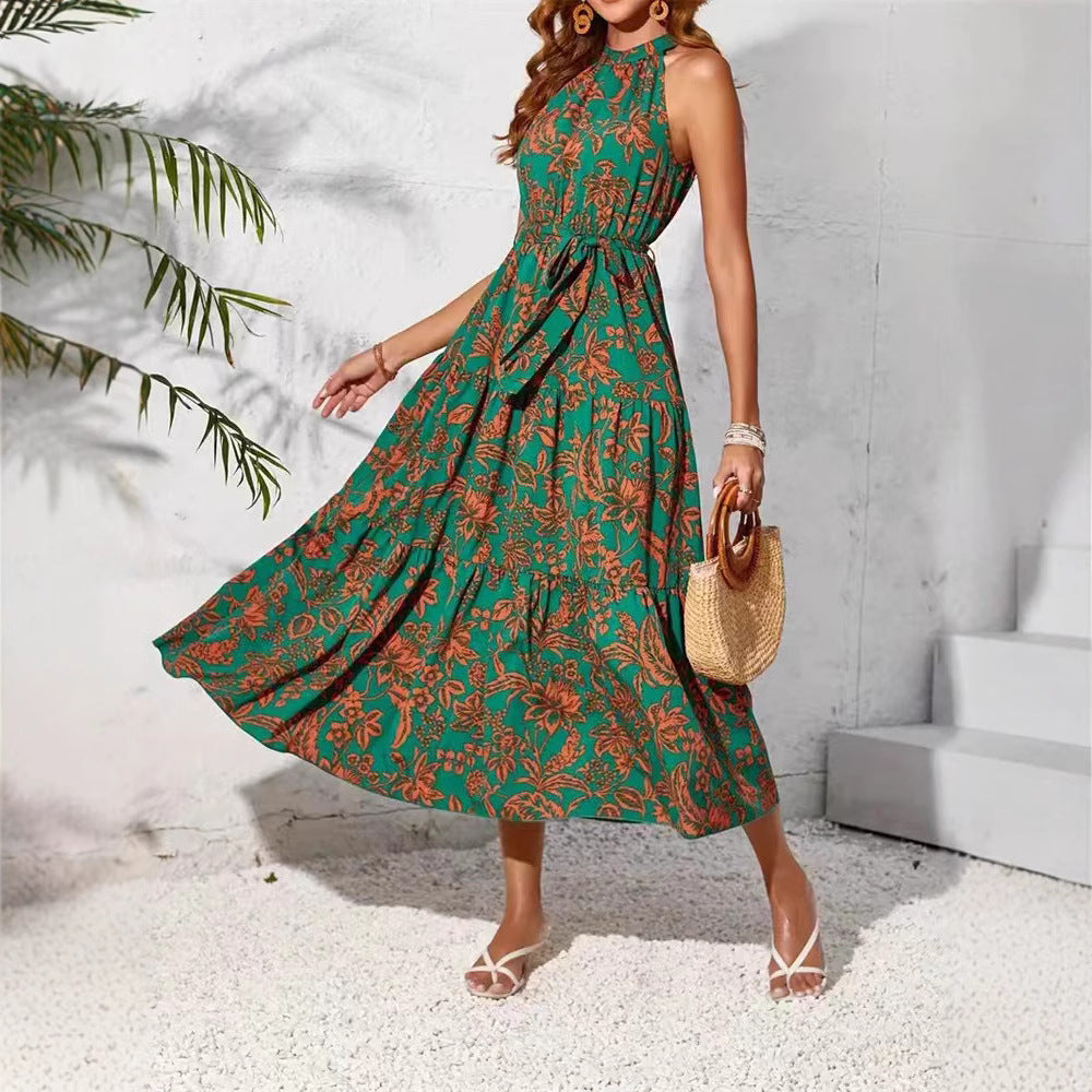 Rochie de vară fără mâneci cu imprimeu floral boho Cristina Gore