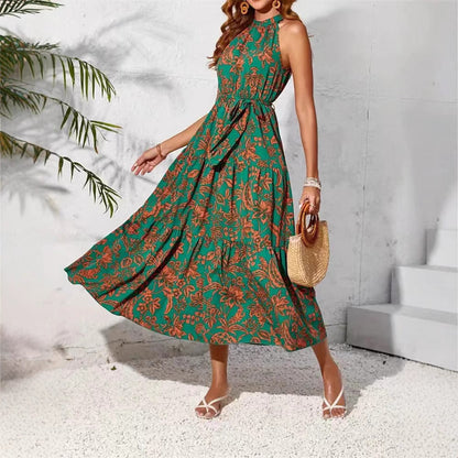 Rochie de vară fără mâneci cu imprimeu floral boho Cristina Gore
