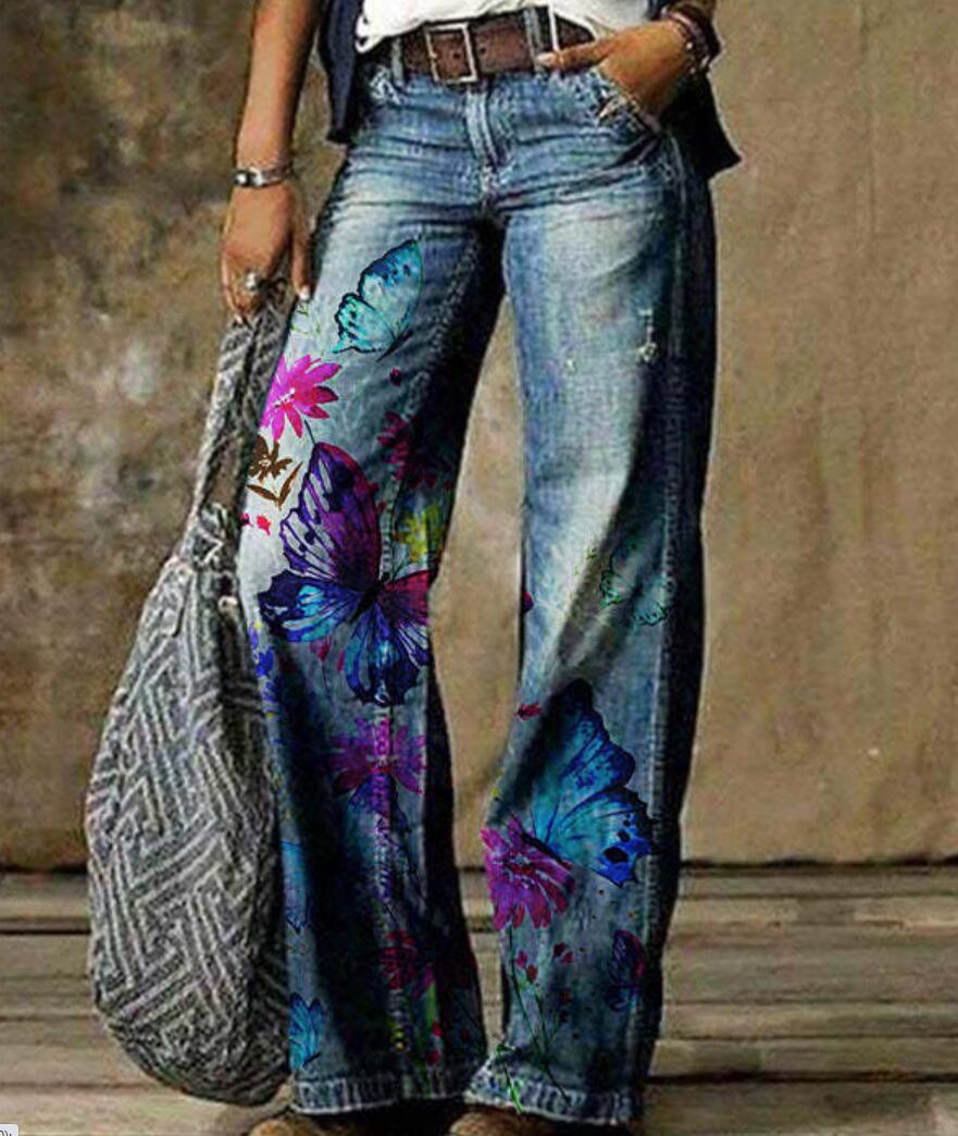 Pantaloni largi cu imprimeu floral artistic de Cristina Gore