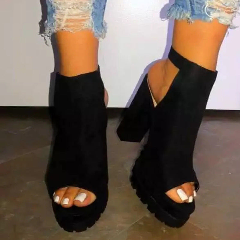 Sandale Cristina cu toc înalt și platformă, cu vârf deschis