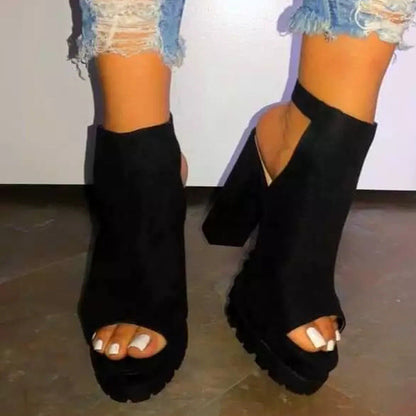 Sandale Cristina cu toc înalt și platformă, cu vârf deschis