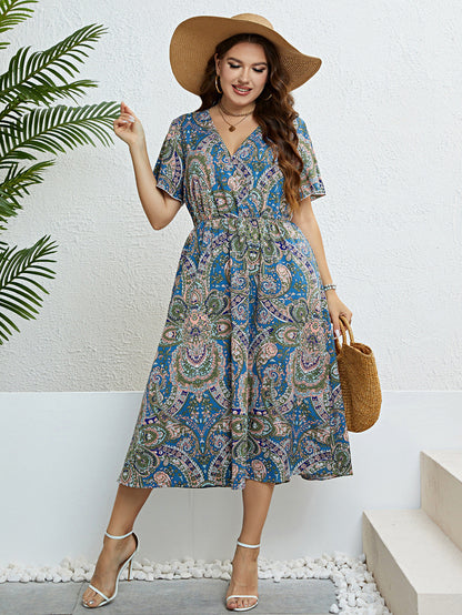 Rochie de vară cu imprimeu retro și decolteu în V Cristina Gore