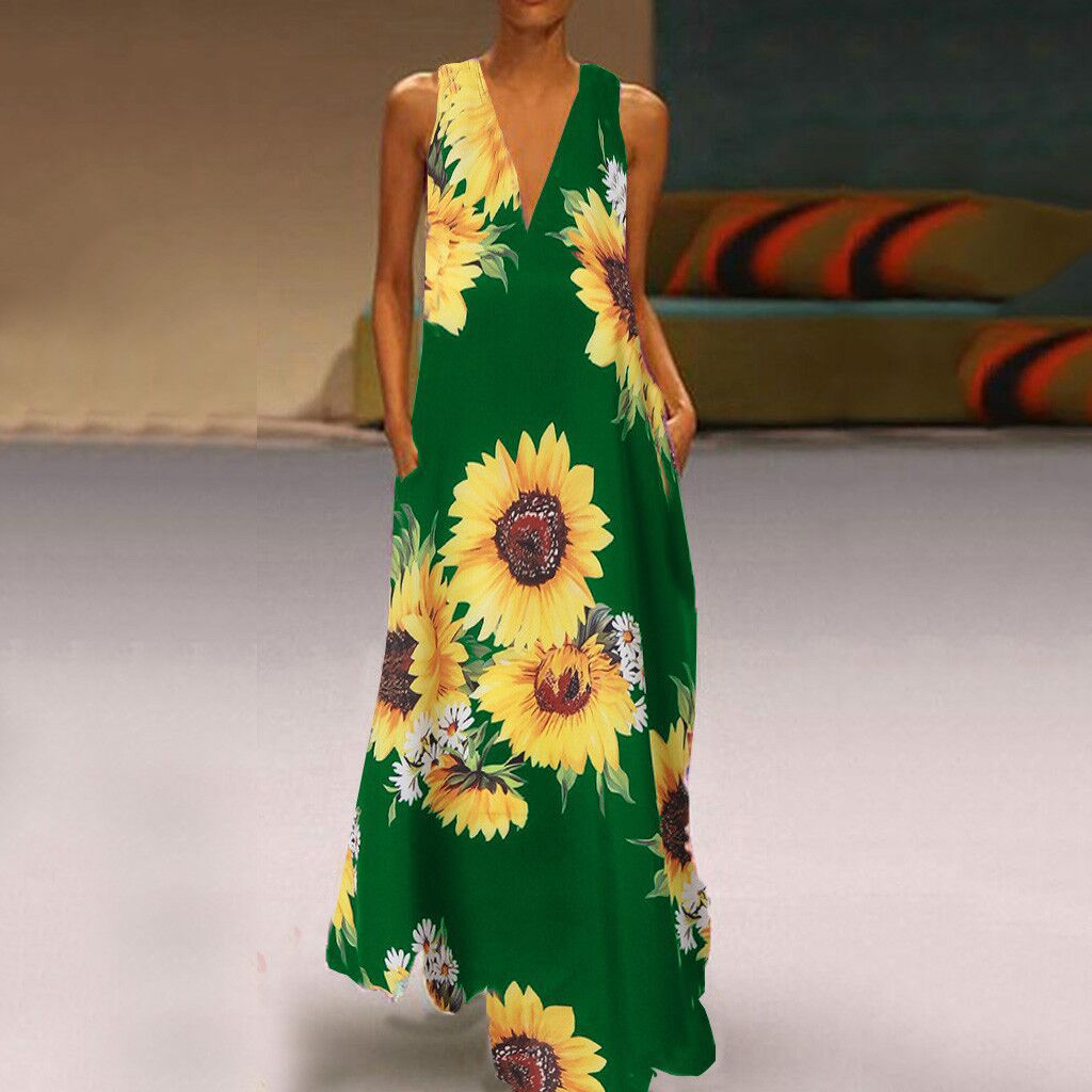 Rochie maxi fără mâneci cu imprimeu floral boho Cristina Gore
