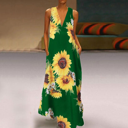 Rochie maxi fără mâneci cu imprimeu floral boho Cristina Gore
