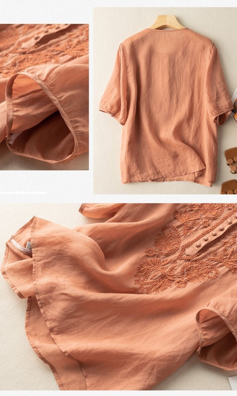 Top din in brodat Cristina - Decolteu rotund vintage