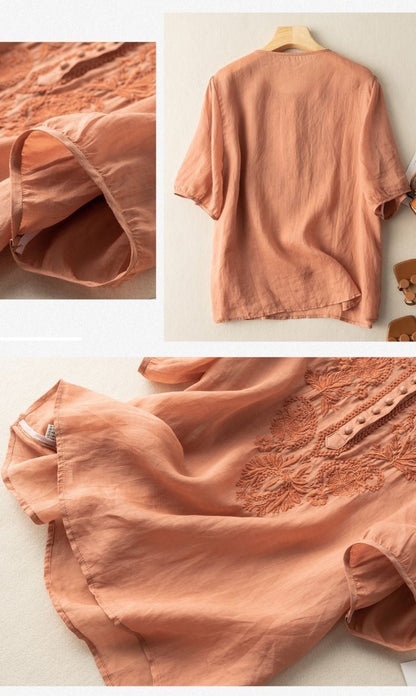 Top din in brodat Cristina - Decolteu rotund vintage