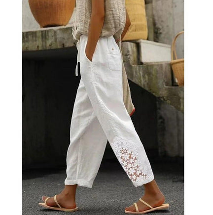 Pantaloni eleganți crop din bumbac și in, Cristina Gore