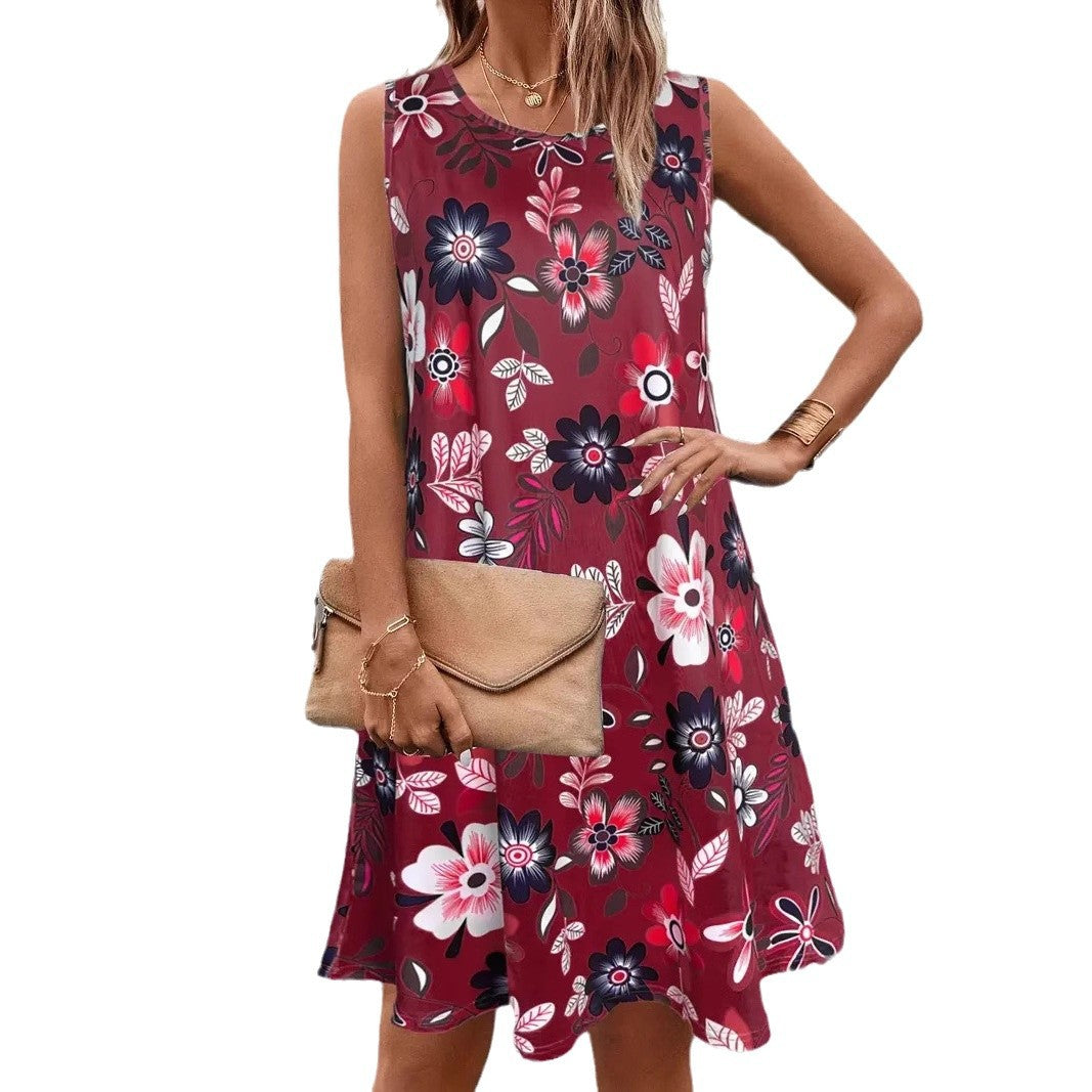Rochie florală fără mâneci, cu linie A, de Cristina Gore