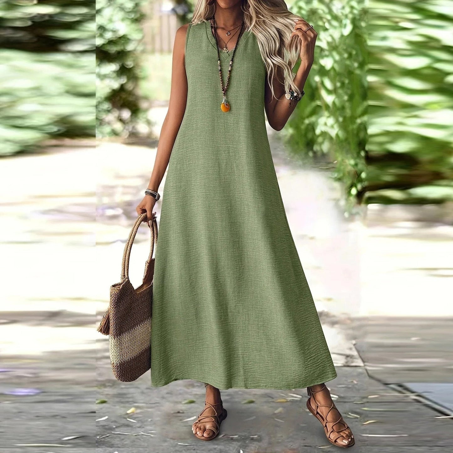 Rochie elegantă fără mâneci din cânepă Cristina Gore