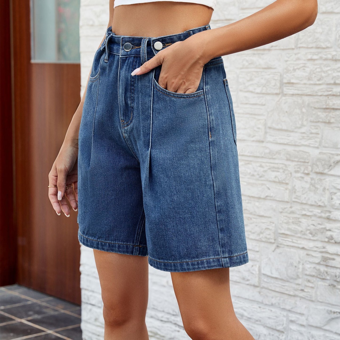 Pantaloni scurți din denim cu talie reglabilă Cristina Gore pentru femei