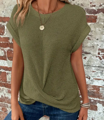 Tricou Cristina tricotat tip waffle - Guler rotund confortabil de vară