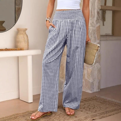 Pantaloni sport în carouri, casual, lejeri, la modă, cu picior larg, cu buzunare