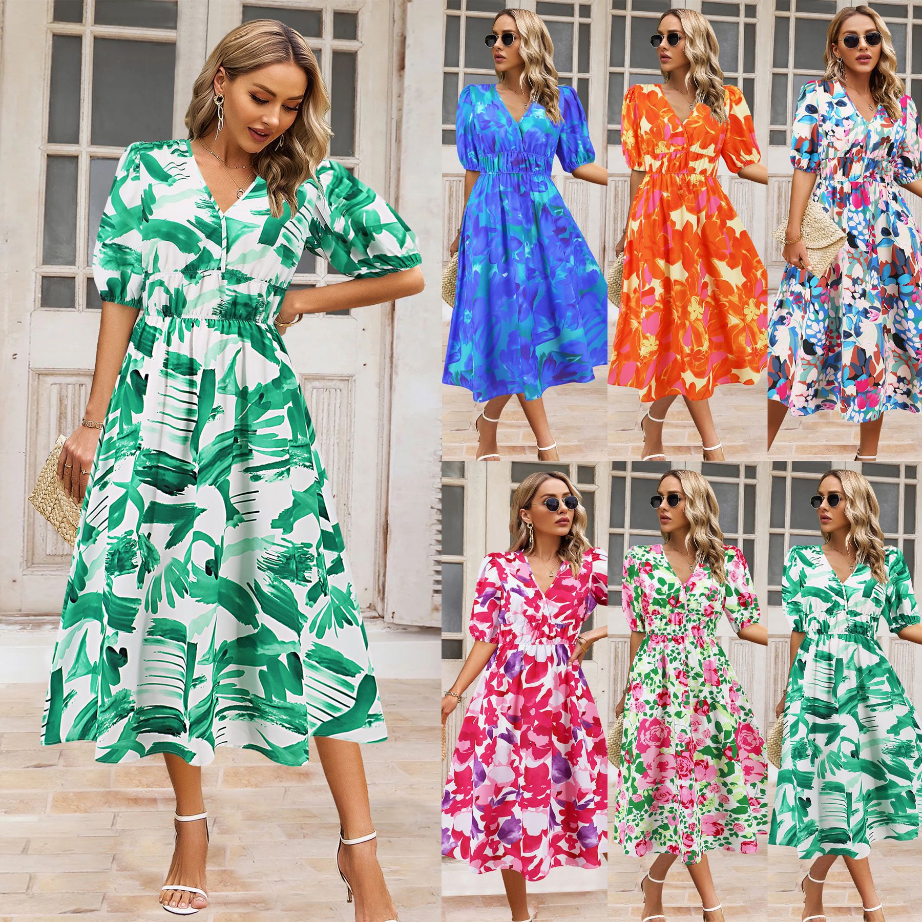 Bohemian Floral V-Neck Dress by Cristina Gore