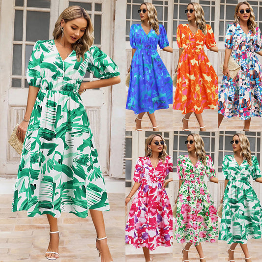 Bohemian Floral V-Neck Dress by Cristina Gore