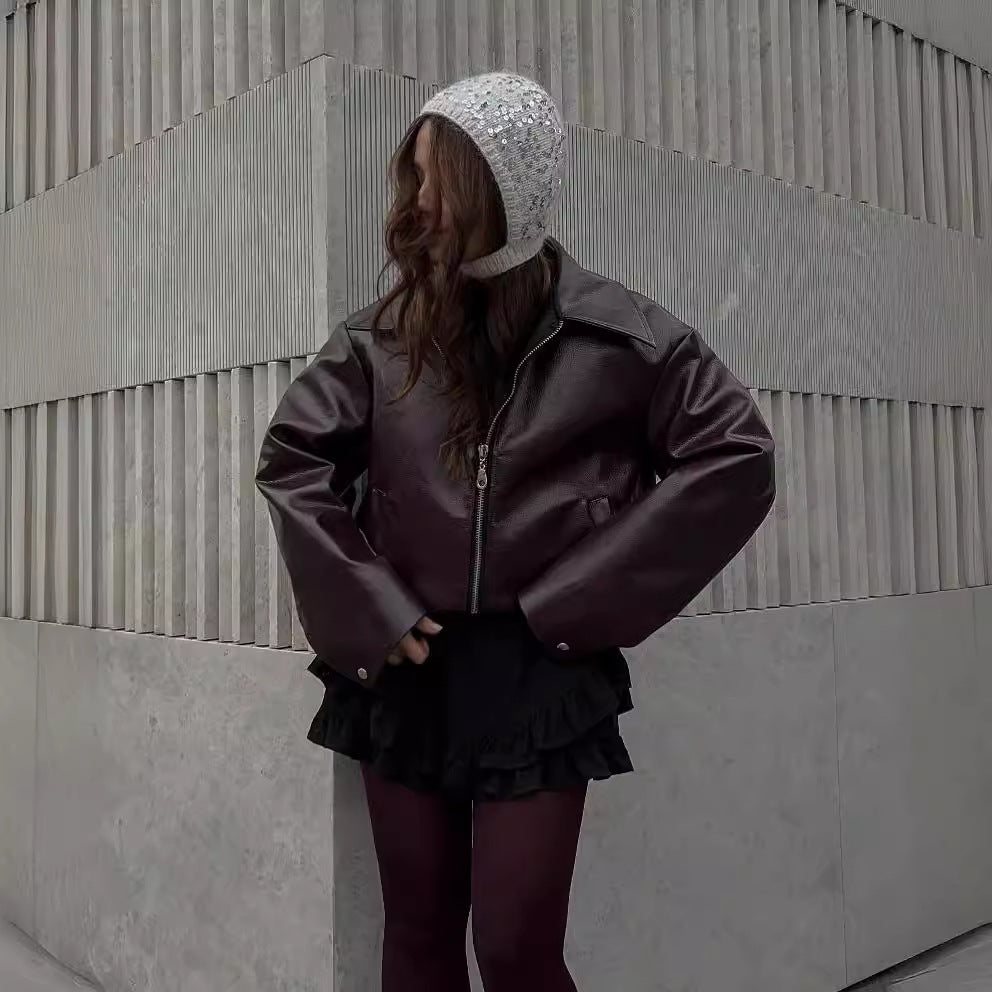 Jachetă din piele cu fermoar Cristina - Rever modern