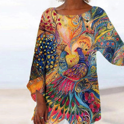 Top Cristina cu imprimeu de păun - Inspirație boemă artistică