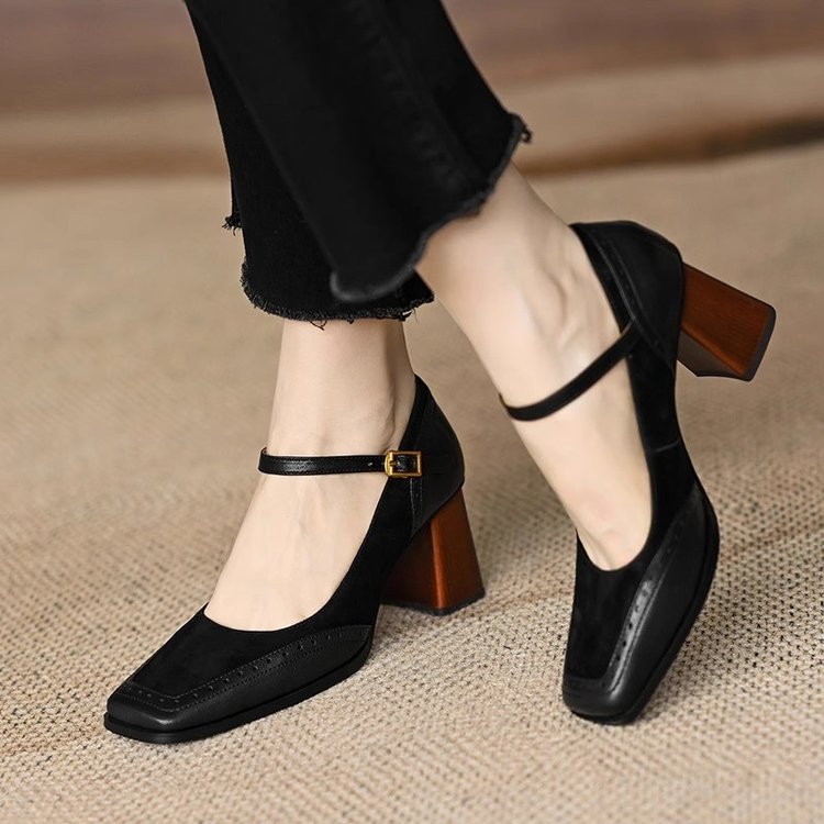 Elegant Cristina Gore Square Toe Chunky Heels