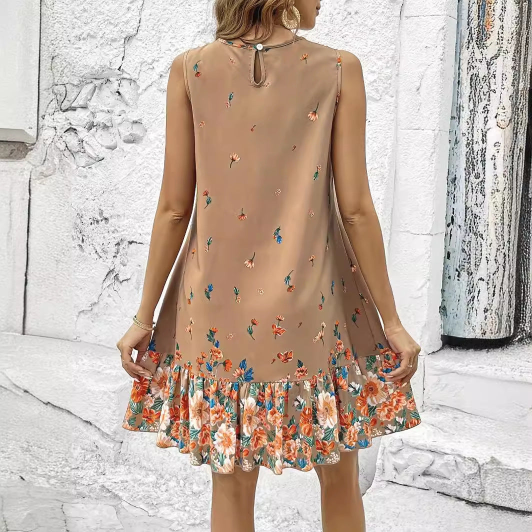 Rochie kaki fără mâneci cu imprimeu floral de Cristina Gore