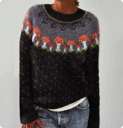 Pulover cu guler rotund Cristina - Tricotaj gros cu model