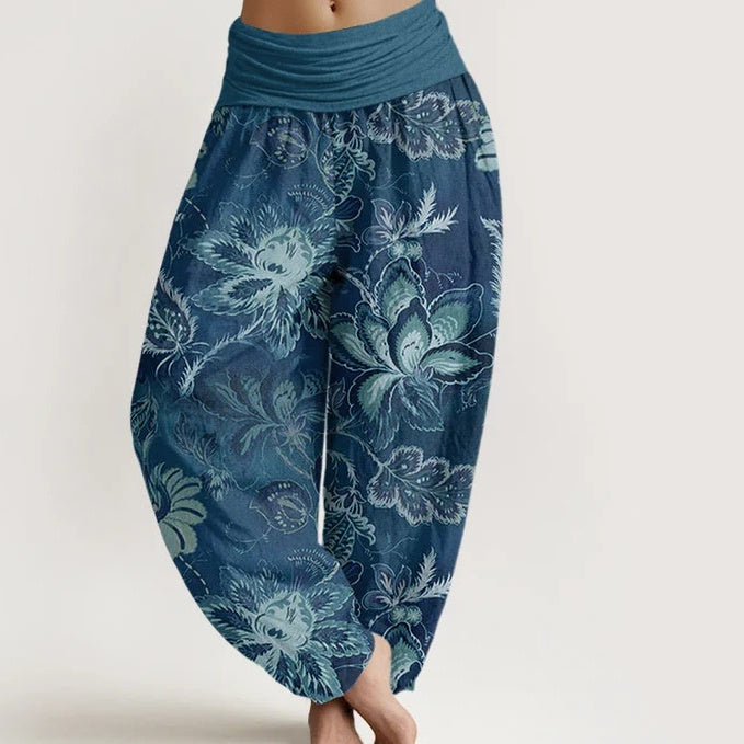 Pantaloni retro florali cu picior larg de Cristina Gore