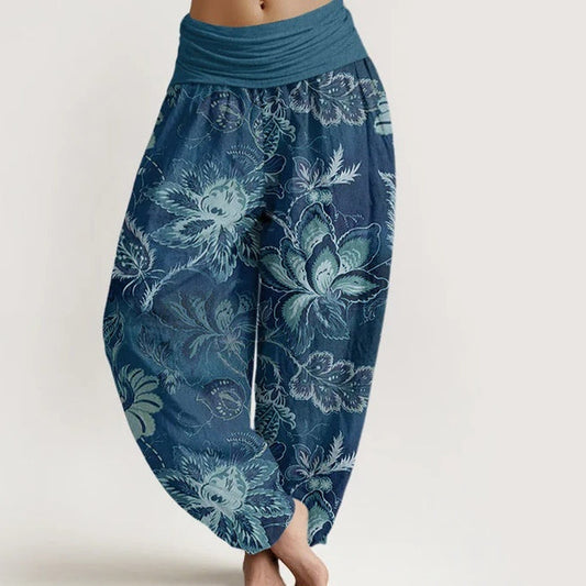 Pantaloni retro florali cu picior larg de Cristina Gore