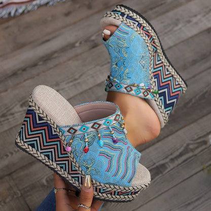 Sandale cu platformă Cristina - vârf deschis, inspirație boemă