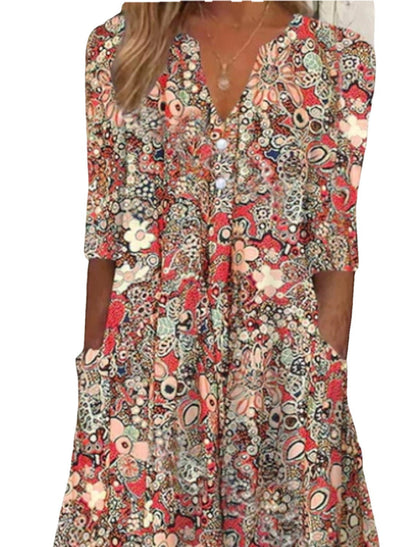 Rochie de petrecere Cristina - Croială trapez florală cu buzunare