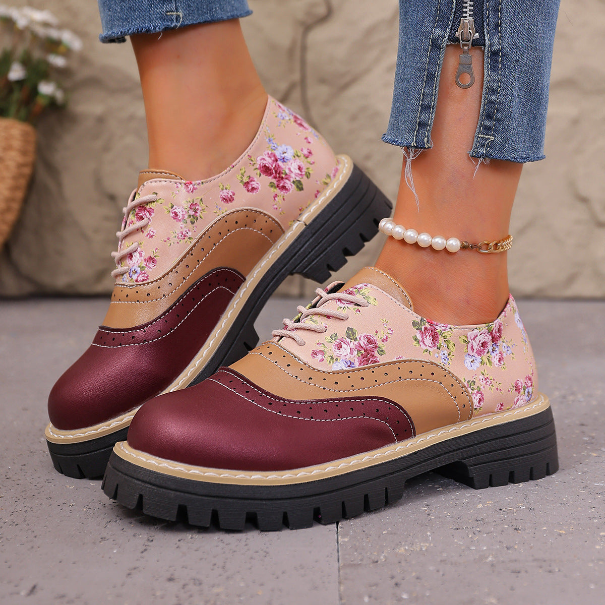 Pantofi casual eleganti cu imprimeu floral Cristina Gore, mărime mare