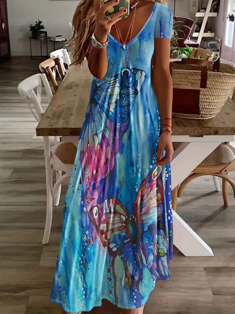 Rochie maxi Cristina Gore cu imprimeu boem și fluturi