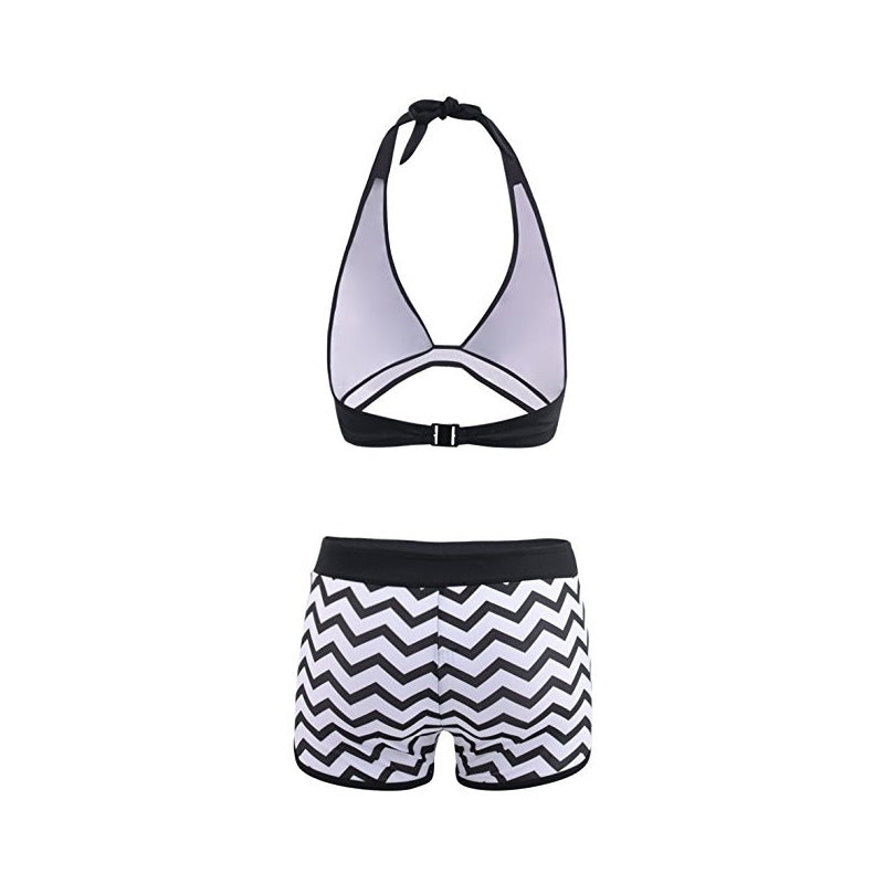Set bikini elegant cu imprimeu zigzag Cristina Gore și pantaloni scurți
