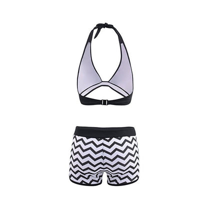 Set bikini elegant cu imprimeu zigzag Cristina Gore și pantaloni scurți