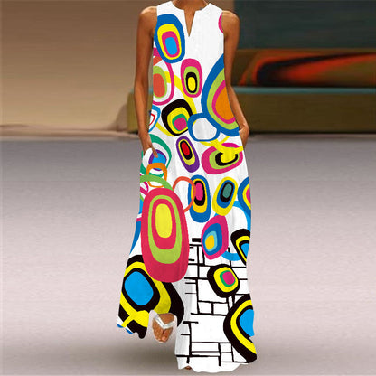 Rochie maxi cu imprimeu vibrant Cristina Gore, fără mâneci