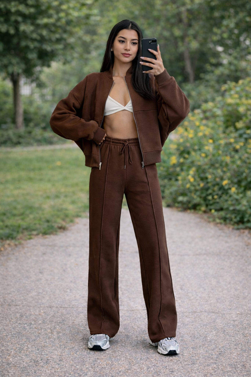 Set sport Cristina - Jachetă cu fermoar și pantaloni cu croi larg